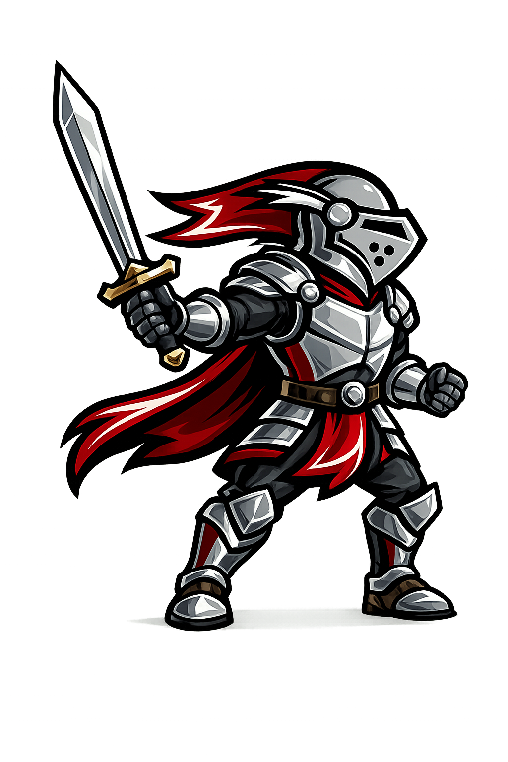 Red, black, and silver school knight holding a sword